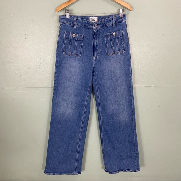Paige Anessa 31” Seamed‎ Patch Pockets Jeans Denim Wide Leg Blue Size 31 - Picture 2 of 9